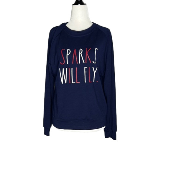 Rae Dunn navy blue sweatshirt "Sparks Will Fly" size small - Picture 1 of 10